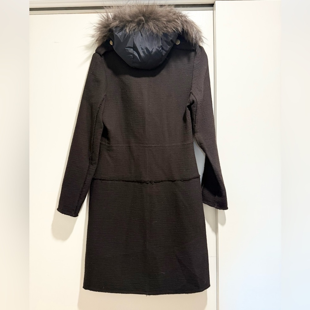 NWT Touch Tough Tacky 100% Wool Trench Coat w/ Gold Buttons & Fur Hood $485 - Picture 12 of 16